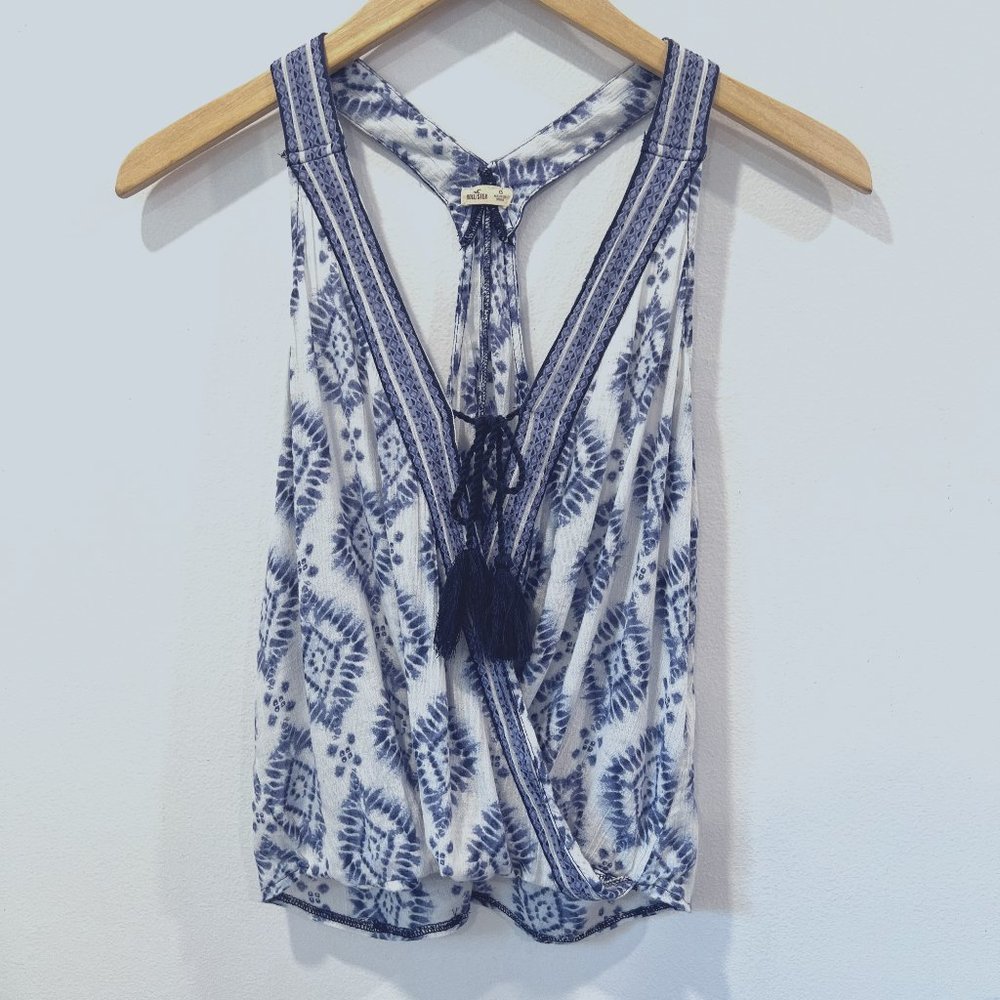 Hollister Blue Print Tassle Tank Top Size XS